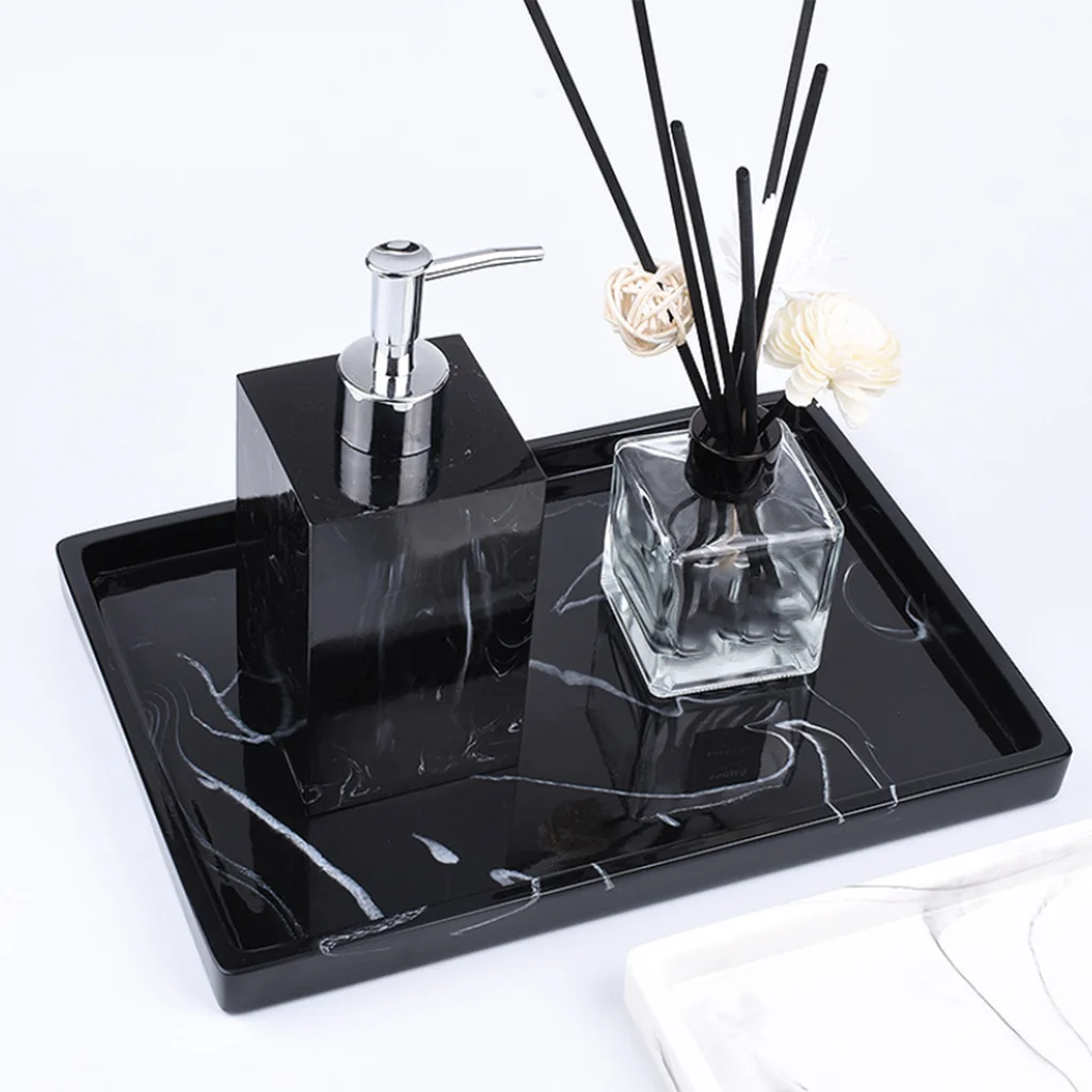 Decorative Tray Marble Style Rectangle Decor Accessories Tissues Holder Storage for Hotel Bathroom Dresser Bathtub Jewelry