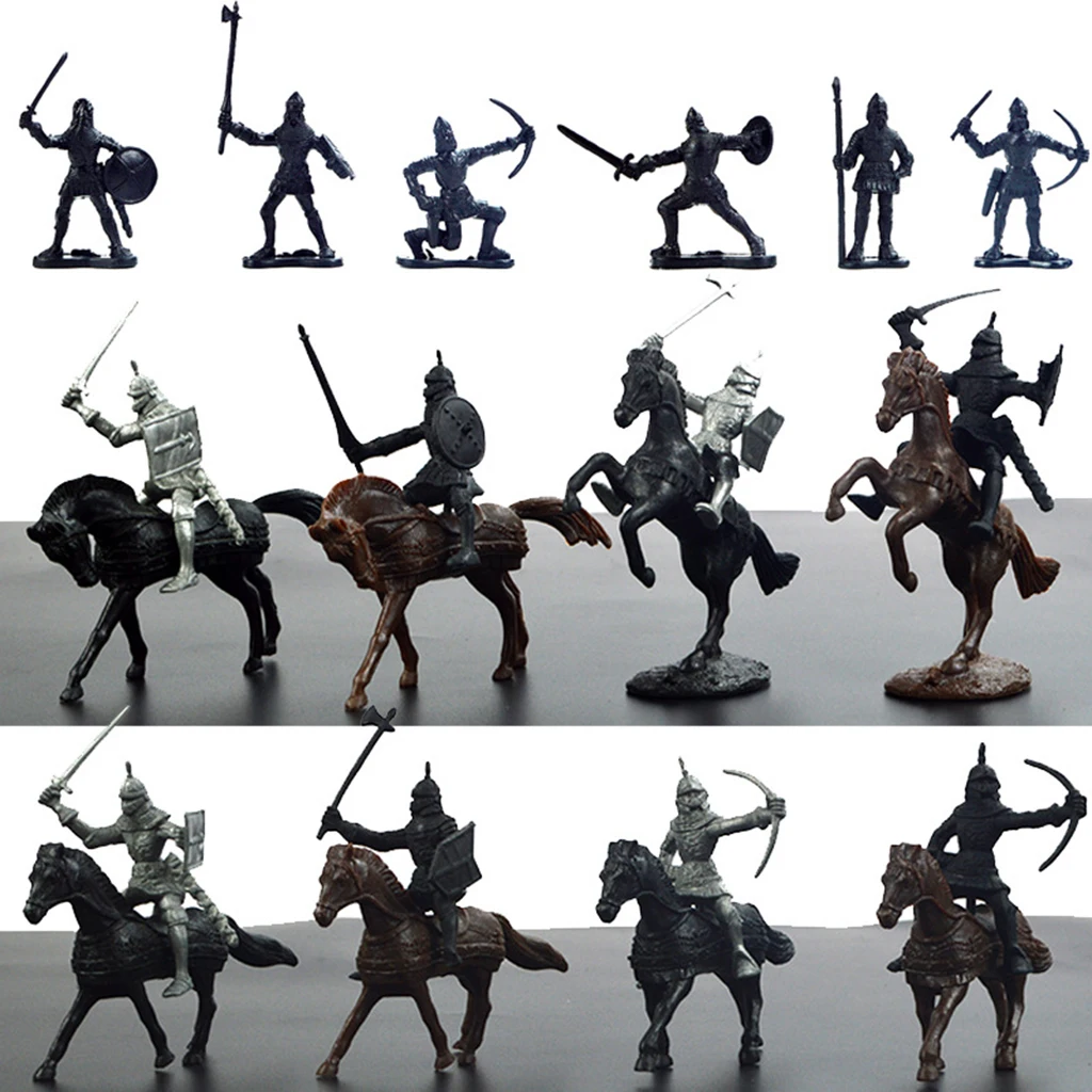 28x Medieval Knights Warriors Horses Kids Toy Figures Static Model Playset