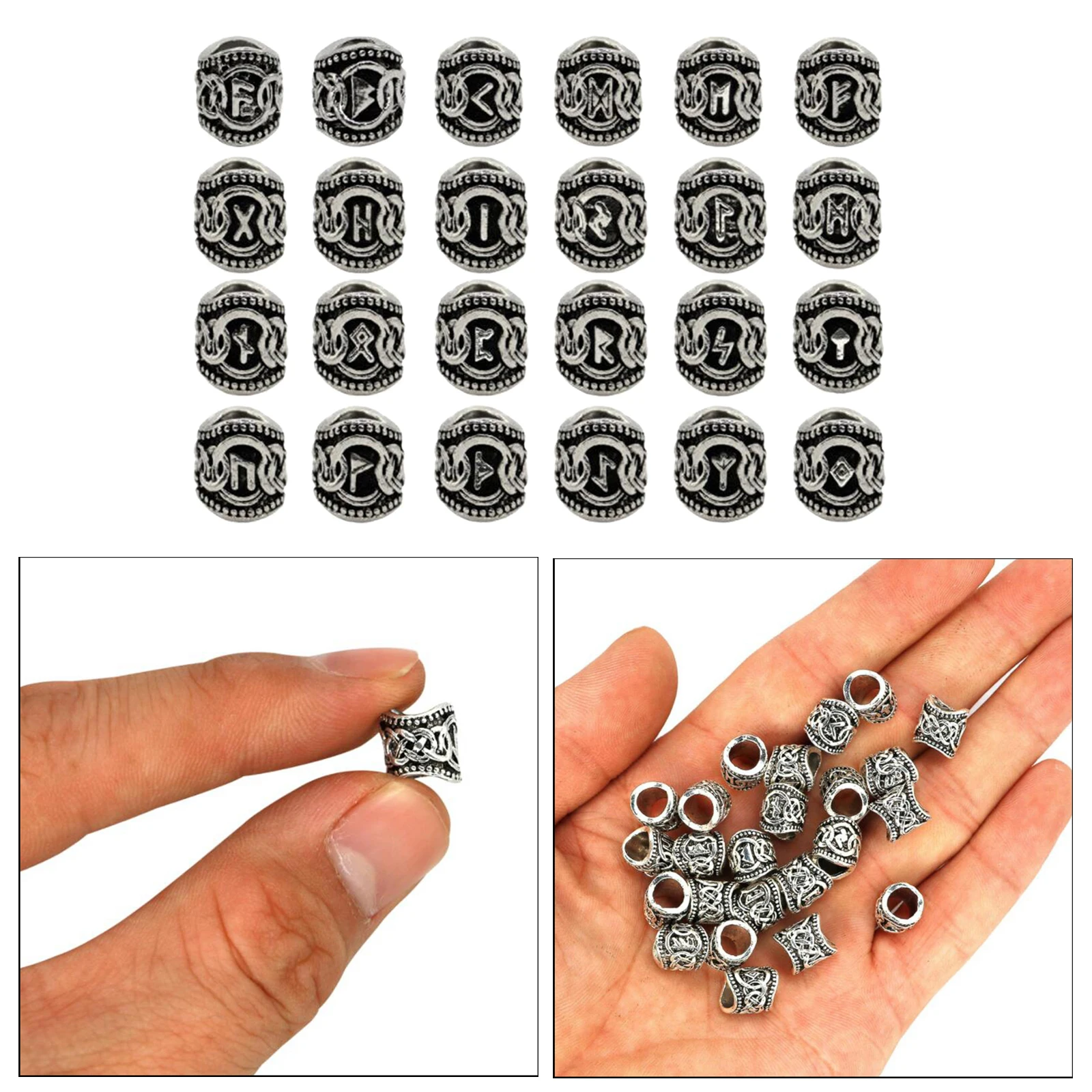 Viking Rune Beard Bead Coil Set (24 Pieces) - Norse Rings for Hair, Dreads & Beards