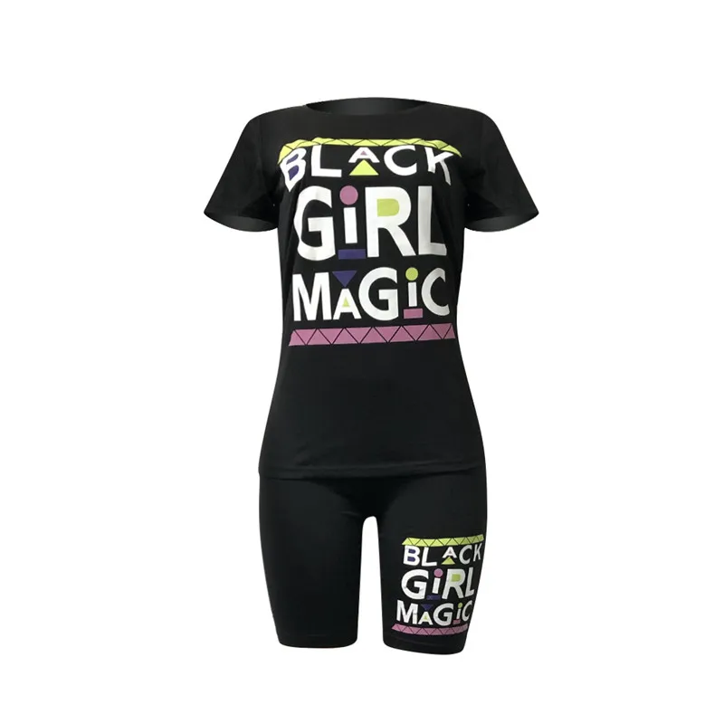 hirigin Women Set Two Piece Set Tracksuit Black Girl Magic Tee Top Knee Length Jogger Sweatpant Suit Fitness Outfit Matching Set pj sets