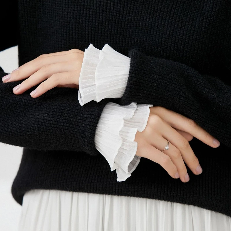 Women's Ruffle Wrist Cuffs Pleated Sleeves Detachable Shirt Sleeve Cuffs 2 Color