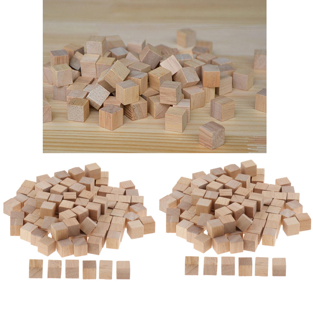 Pack of 200 Wood Unfinished Building Blocks Cubes Set Kids DIY Projects Toy