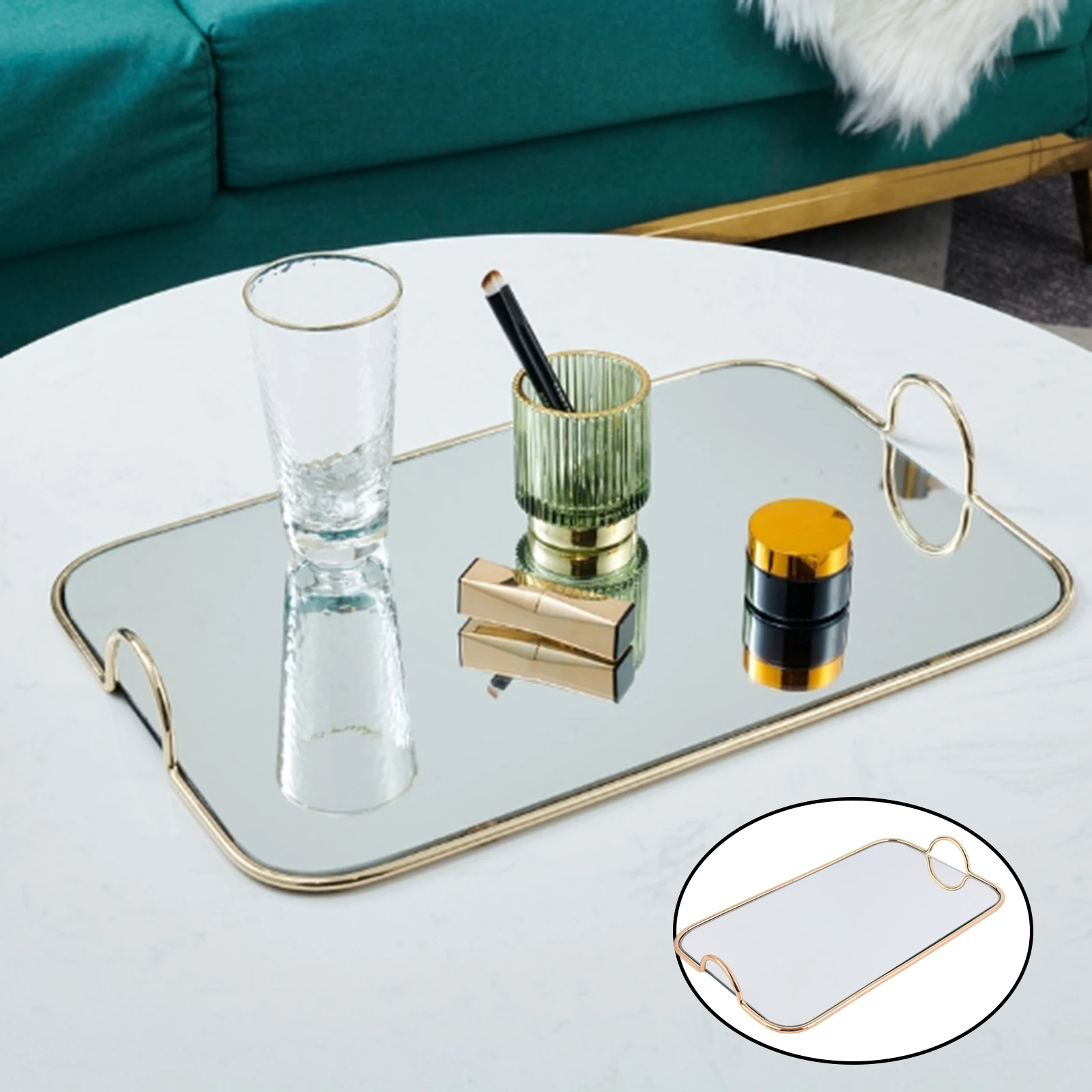 Retro Style Rectangular Mirrored Tray w/Handles Makeup Jewelry Perfume Organizer Holder Hotel Home Decor