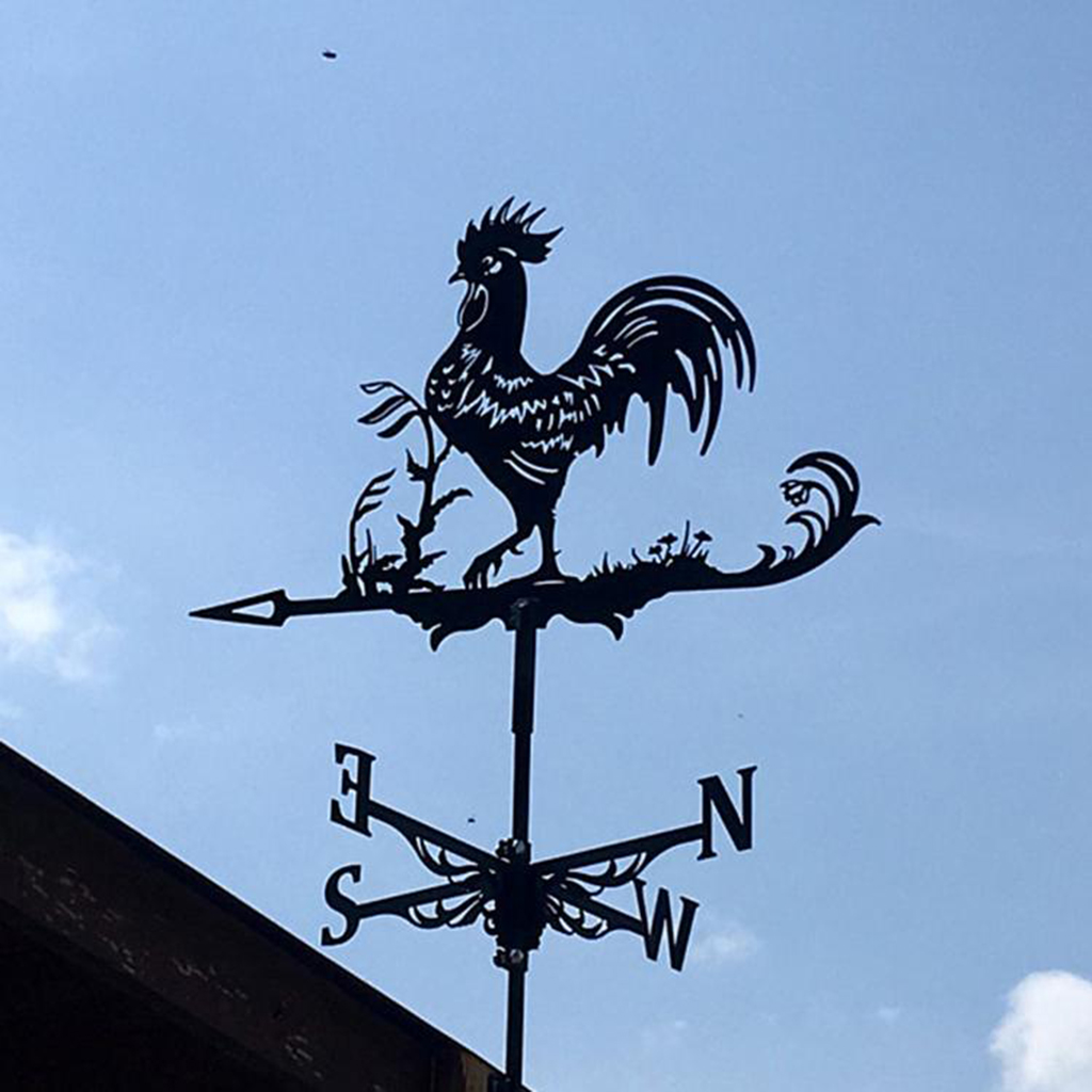Decorative Wind Vane Weather Vane Garden Mount Yard Stake, Stainless Steel Rooster Weather Vane Farm Durable Scene - Black