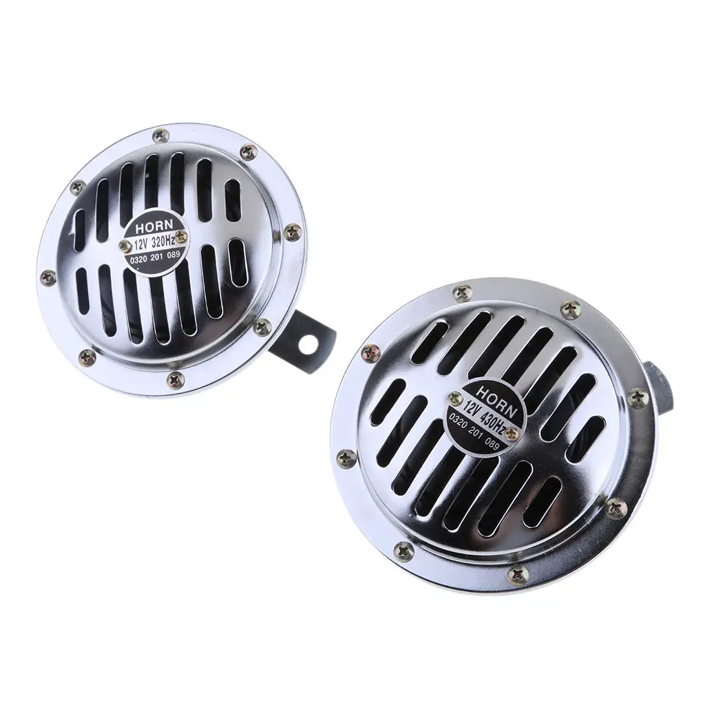 1 Pair 118Db Car Motorcycle Waterproof Horn Chrome Disc Type Hi  Low  Horn Set 415/350 Hz