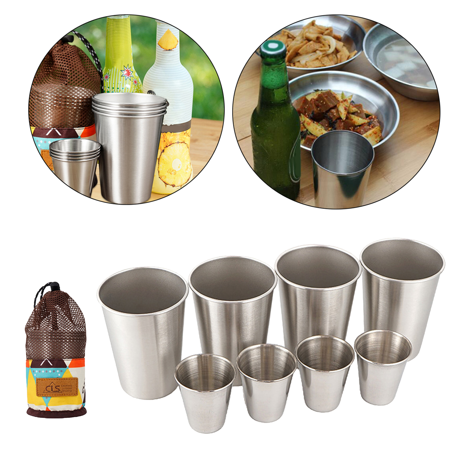 8Pcs Stackable Stainless Steel Cup Drinking Cups Picnic Short Glasses Mug