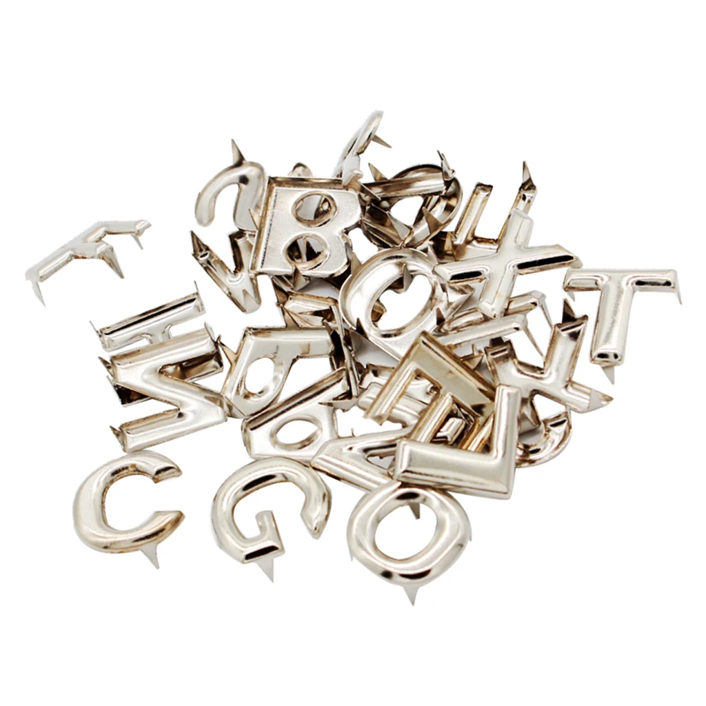 fityle 26Pcs DIY English Letter Metal Rivets Claw Studs For Bags Clothes Hats Leather Decor 15mm