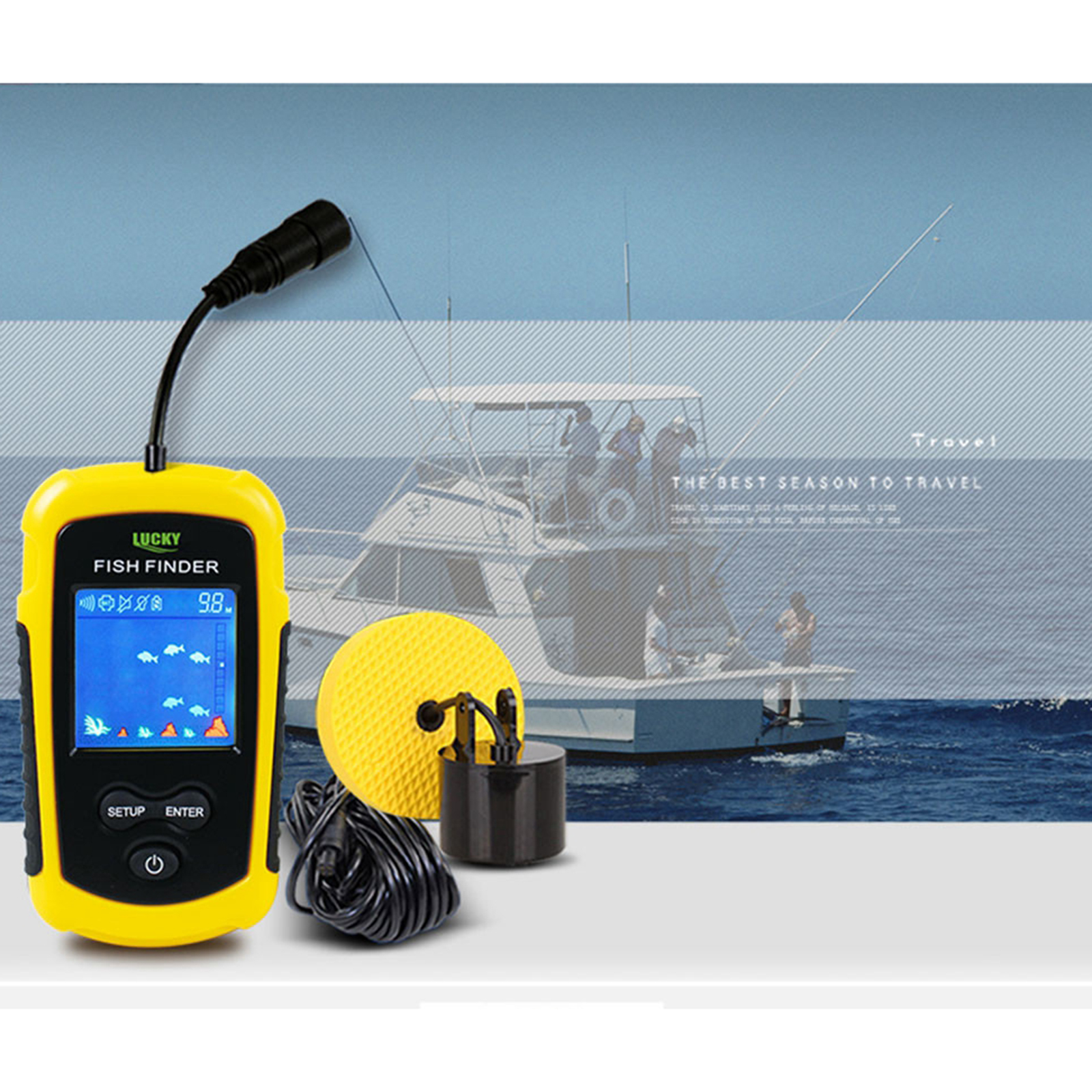 Portable Fish Finder  Sonar Alarm Sensor Transducer Fishfinder