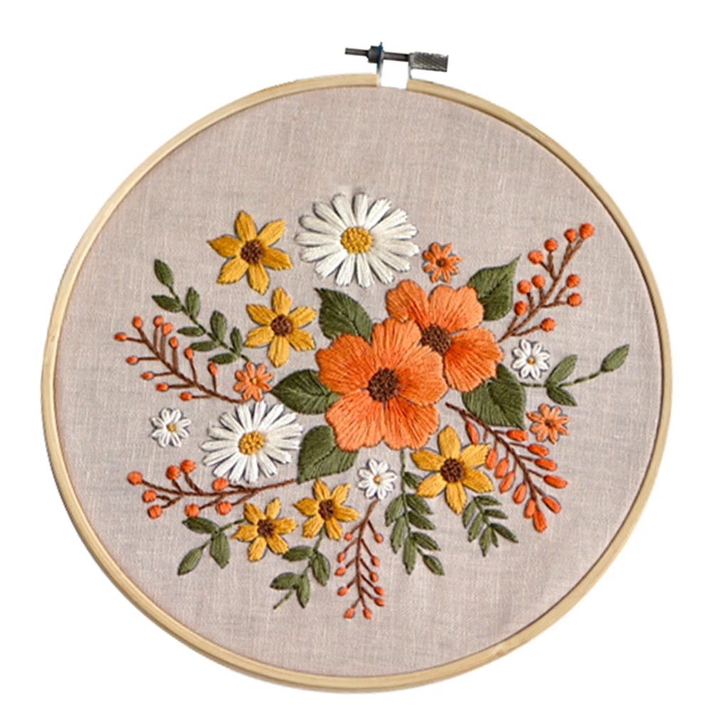 1 Set Flower Pattern Embroidery Starter Kit Cross Stitch Kits 26 x 26cm 