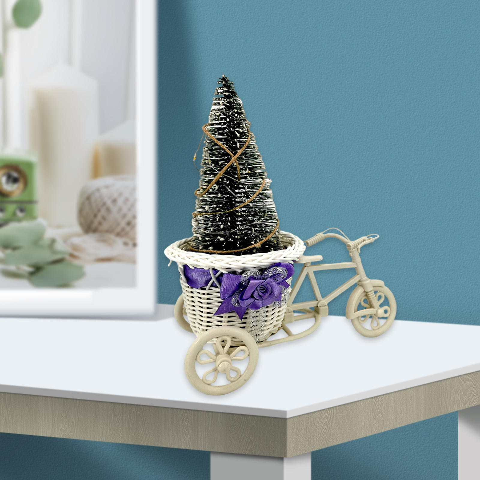 Immitation Rattan Flower Basket Vase Tricycle Bicycle Model Home Garden Wedding Party Desk Ornament Home Decor Birthday Gift