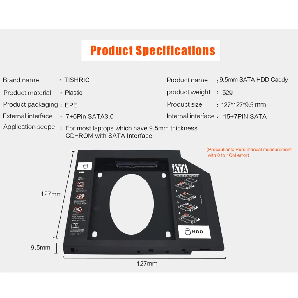 9.5mm   SATA3.0 Optical Bay Hard Drive Caddy SSD HDD for Notebooks