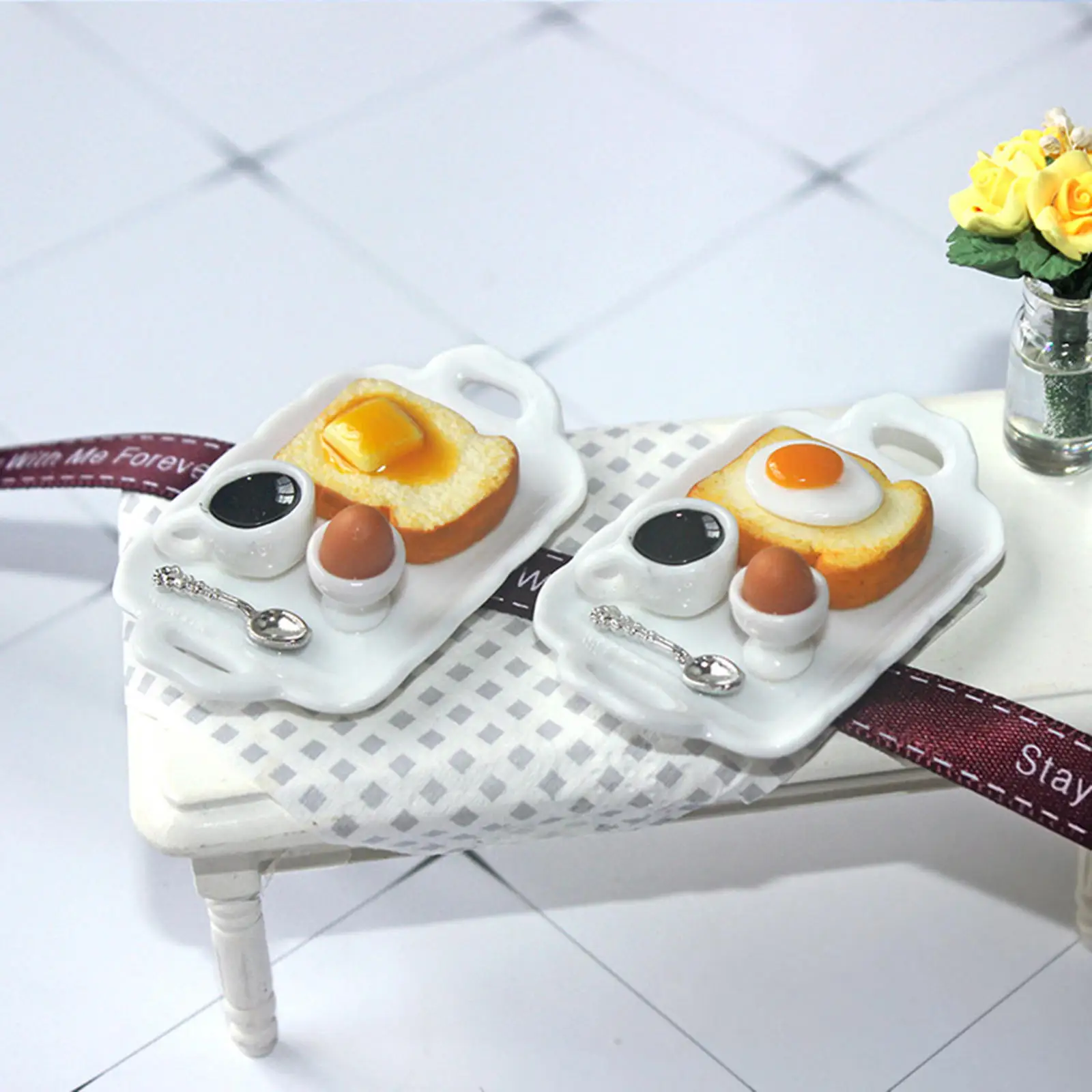 1/12 Dollhouse Breakfast Tray Kitchen Food Ornament Birthday Gifts Doll House Decration Ceramic for Girls Children Kids