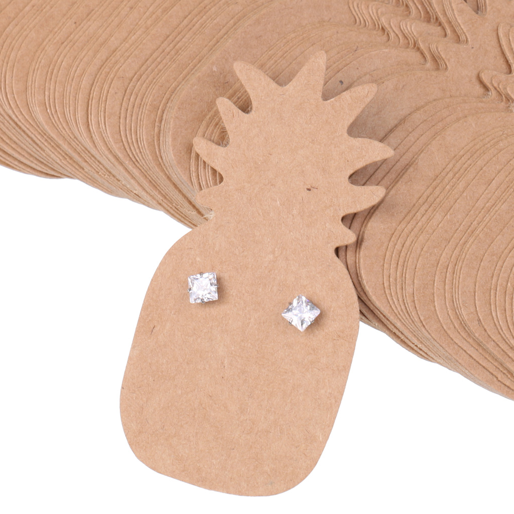 100 Pieces Retro Kraft Paper Pineapple Shape Earring Display Tags Cards Jewellery Holder