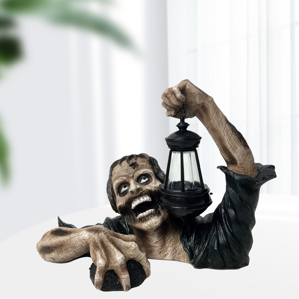 Zombie Crawling Out of Garden Sculpture with Lantern Zombie Shape Funny Statue Ornament for Outdoor Yard Patio Lawn Crafts