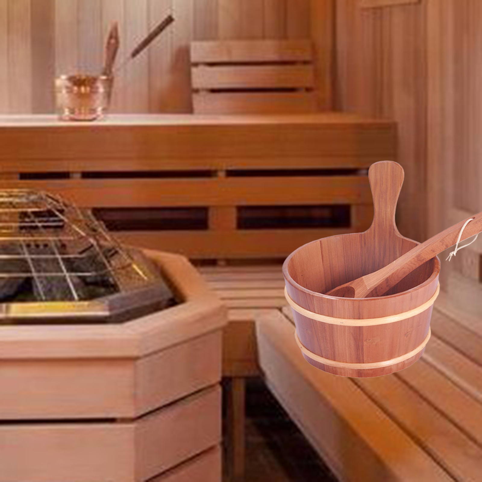 4L Sauna Wooden Bucket And Ladle Kit Steaming Bathroom Equipment Accessories For Sauna Room Tools