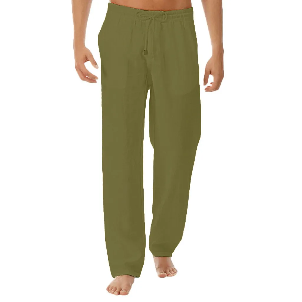 Plus Size Loose Man Pajamas Solid Cotton Linen Sleep Pants Casual Sports Trousers Yoga Home Sleep Bottoms Comfortable Sleepwear pajama pants men's