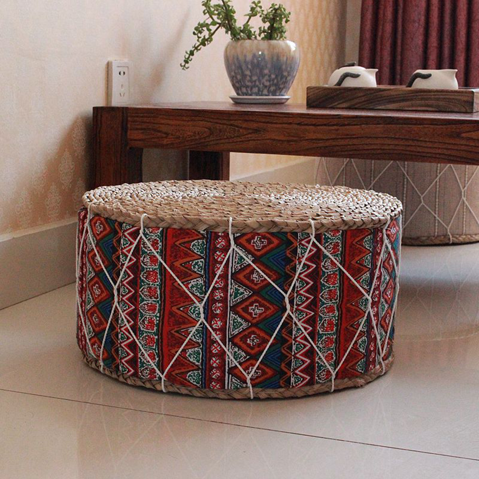 Round Straw Futon Floor Pillow Pouf Meditation Cushion Tatami Stool Sofa