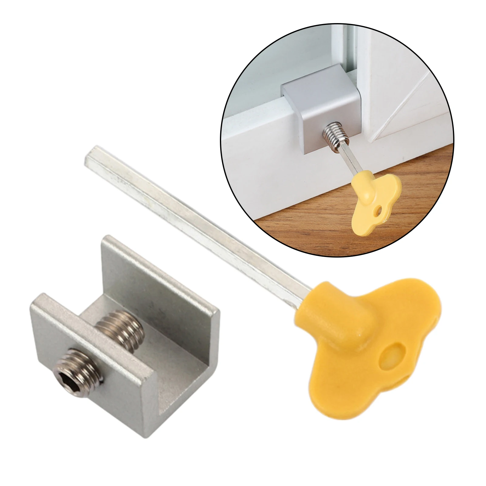 Household Window Sliding Lock Door Window Lock w/ Key Safety Key Lock Silver