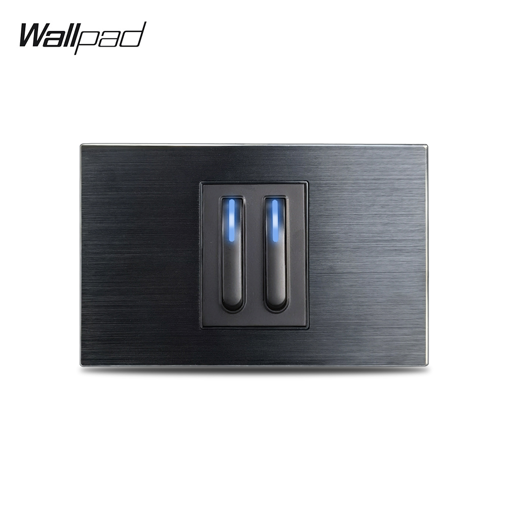 AU UNS 2 Gang mit LED Licht Schalter Wallpad L3 Schwarz Aluminium Panel 118*72mm Klavier Design1 Weg 2 weg 2 Push-Taste Schalter – Detail 1