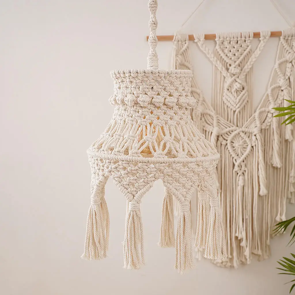 Handwoven Macrame Ceiling Lamp Shade Boho Pendant Light Shade for Bedroom