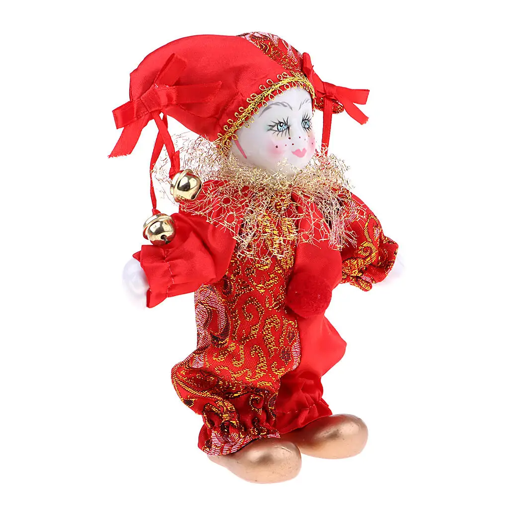Red Porcelain Clown Doll Sweet Triangel Figures Model Festival Gift Home Office Shelf Display Decoration