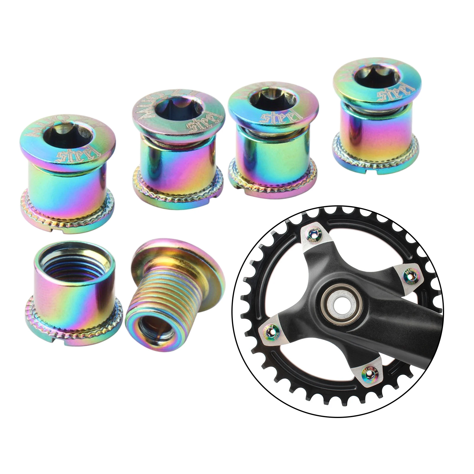 5x Bike Chainring M8 Bolt Nuts Solid Road Mountain Bicycle Chainwheel Screws Anti-Rust Sprockets Repair Bolt Accessories