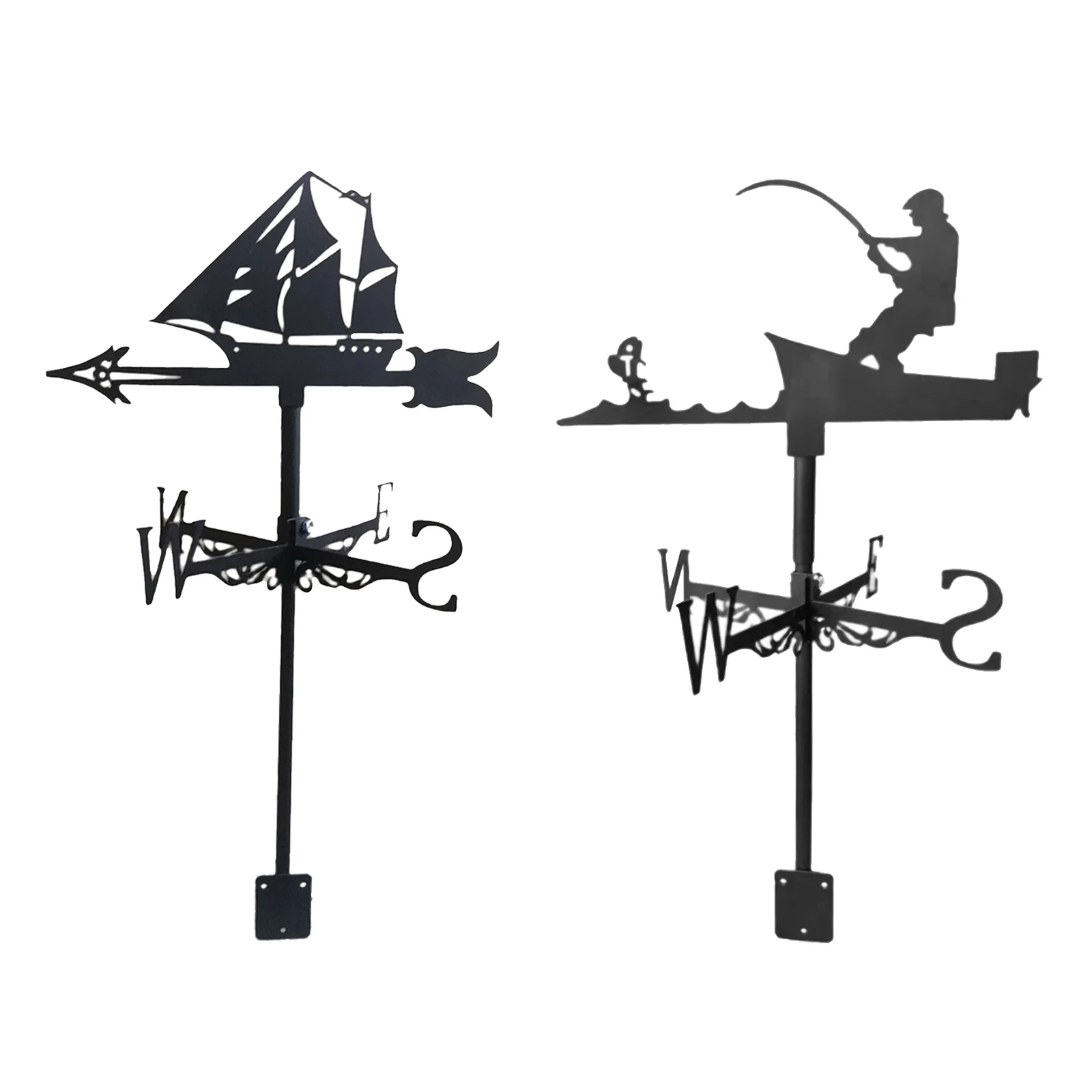 Iron Angler Wind Vane Roof Mount Wind Direction Indicator Measuring Tools Decor