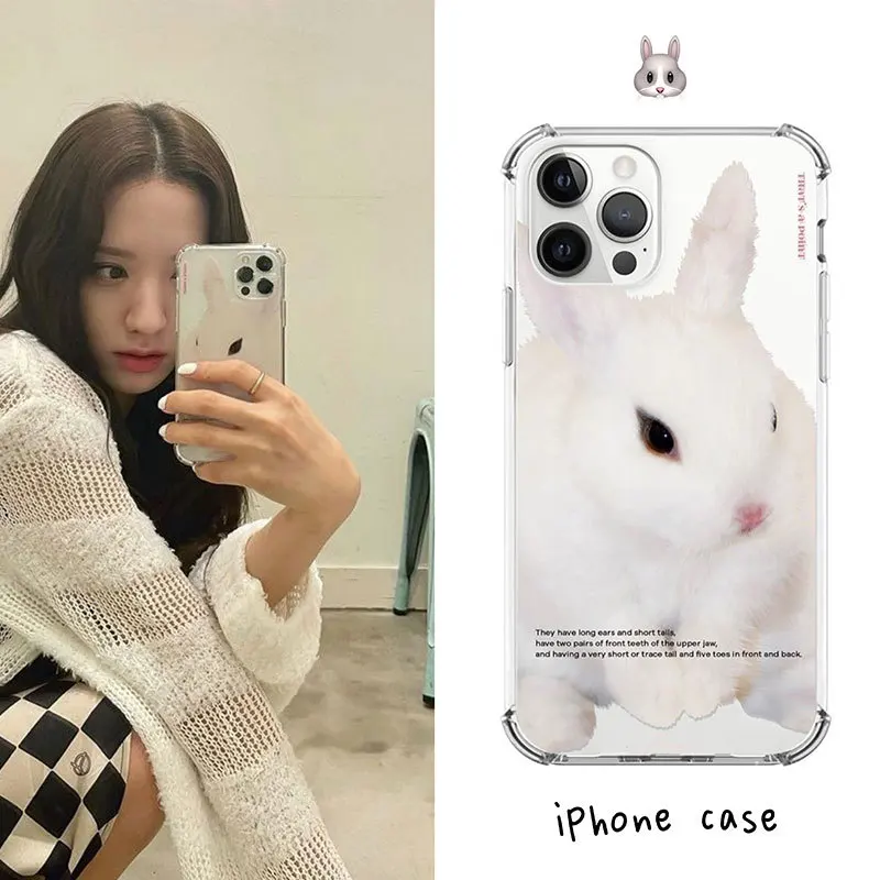 Korean cute white rabbit phone case For iPhone 13 11 12 Pro Max XS Max X XR MINI 7 8 Plus cover transparent Soft iphone 13 case iphone 13 mini case clear