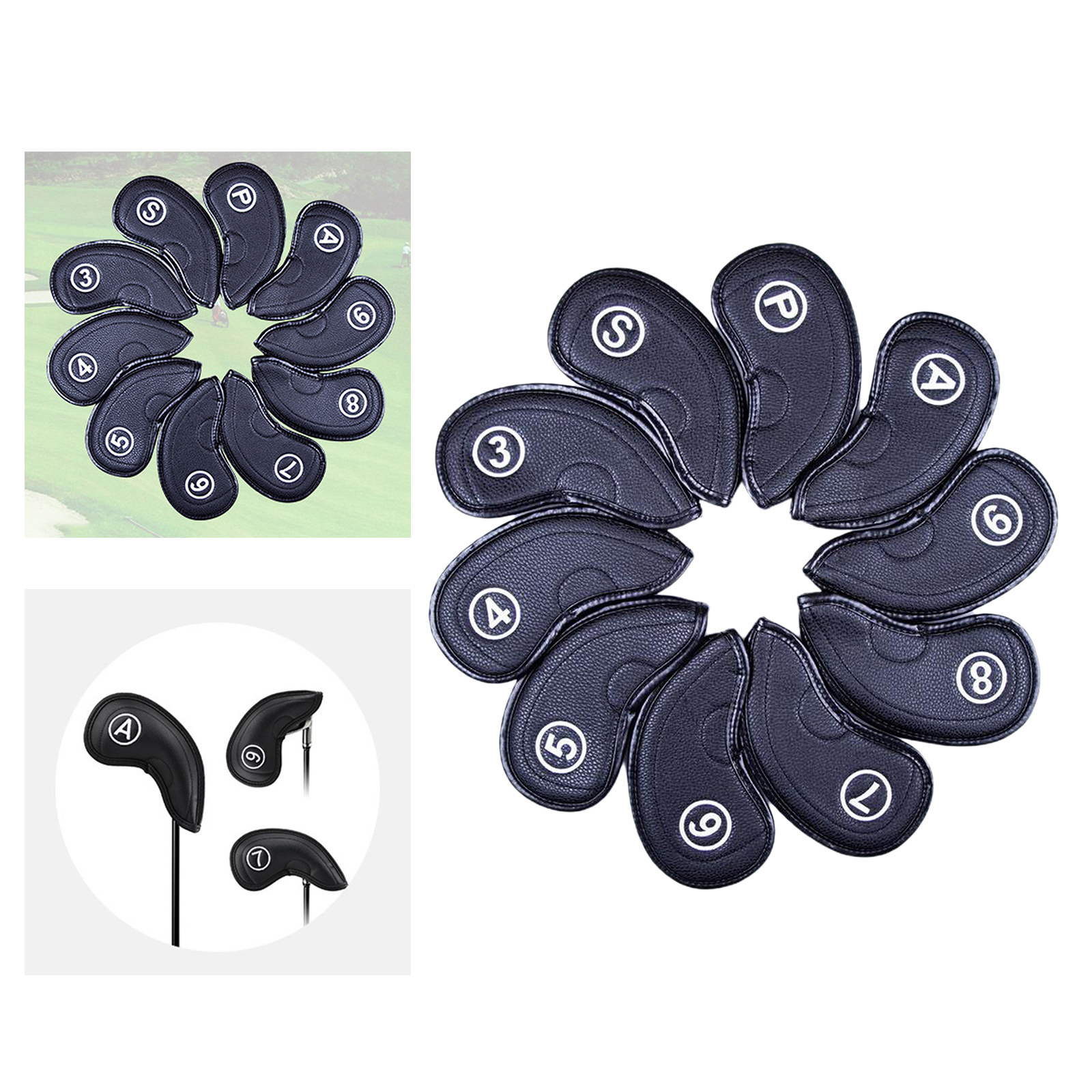 10pcs Golf Club Head Cover PU Leather Wedge Iron Protective Headcover for Universal Glof Irons 3/4/5/6/7/8/9/P/A/S