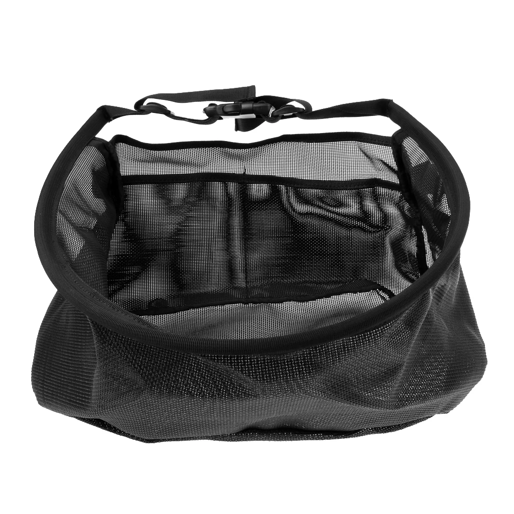 Nylon Fly Fishing Line Tray String Bag Nylon Mesh Stripping Basket with Two Pockets, Black
