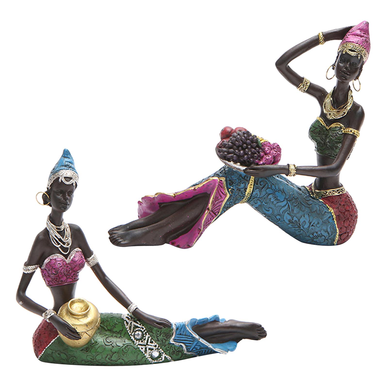 Tribal Lady Sculpture Bookshelf Woman Statues Figurine Ornaments Collections