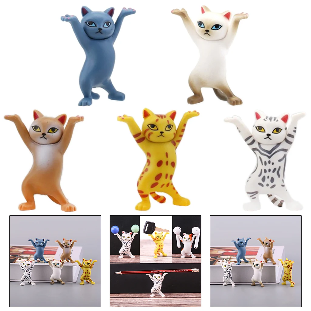 PVC Dancing Cat Ornament Doll Desktop Pen Holder Bracket Enchanting Kitty Figures for Adults Kids Gift