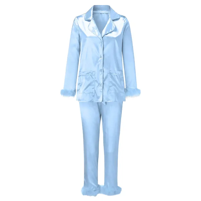 STJDM Nightgown,Winter Blue Women Sleep Pajama Sets Sleepwear Suits  Nightwear Plus Size 2 Piece Nightgown Lace Keep Warm S Blue
