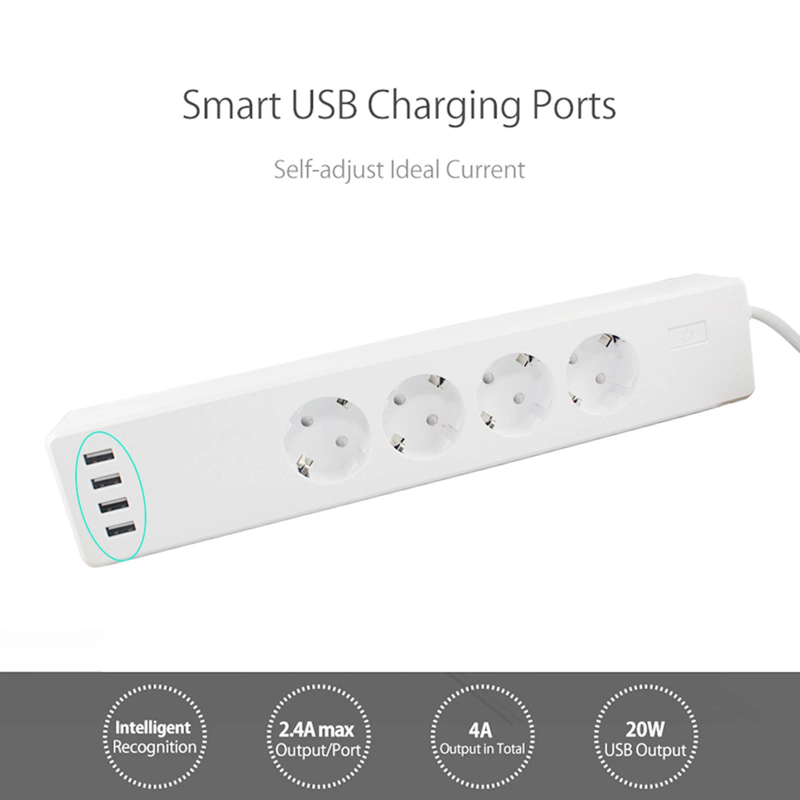 WiFi Smart Power Strip Compatible with Android Wireless 2.4G 4 USB Ports Electric Socket for Home Dormitory for Tuya App