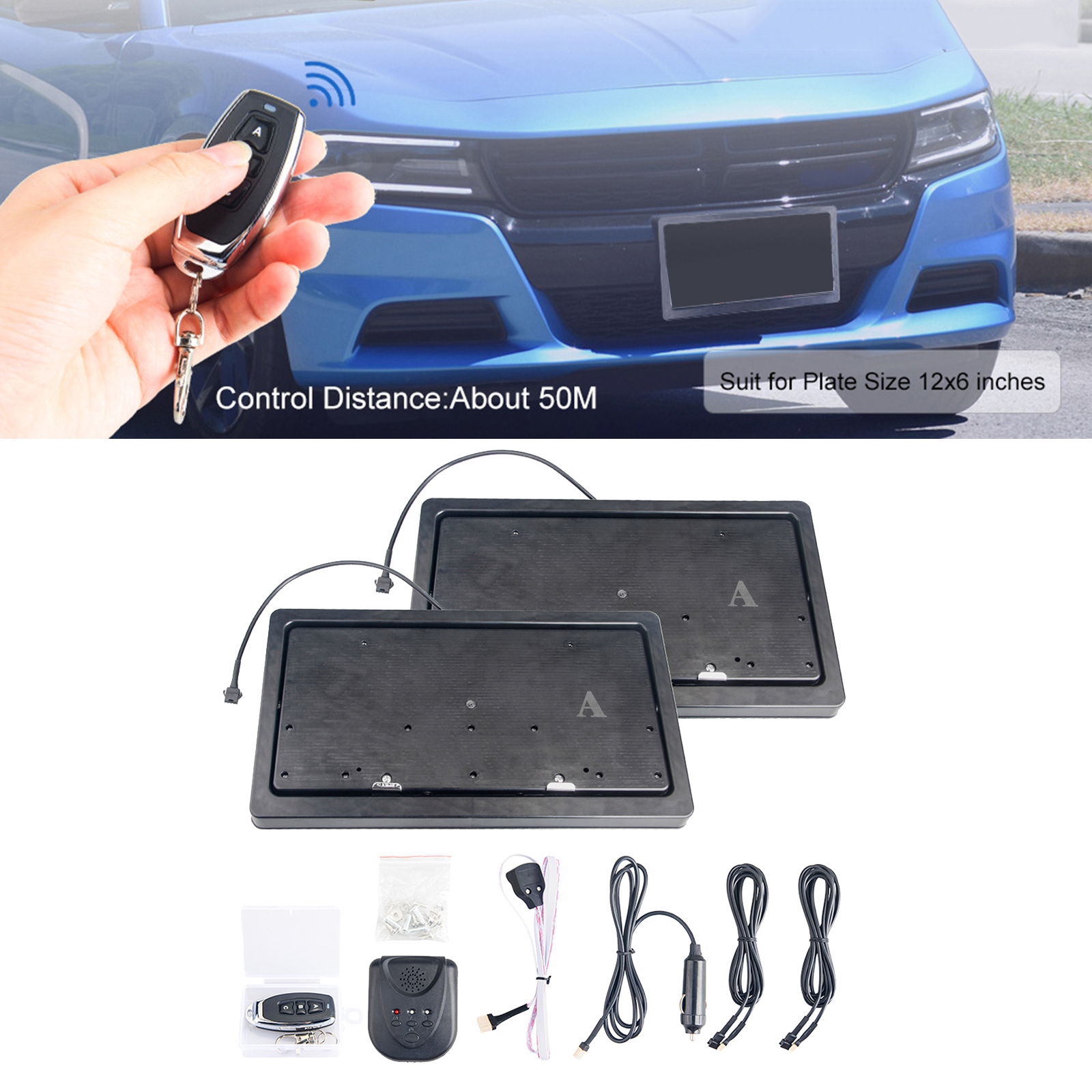 Universal 2x Car Remote Control Flip Hidden License Plate Frame Bracket Holder, Rust Proof & Waterproof