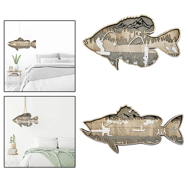 Wooden Fish Wall Hanging Art Decor Fish Sign Fishing Scene Forest Home  Sculpture Decoration Ornament - AliExpress