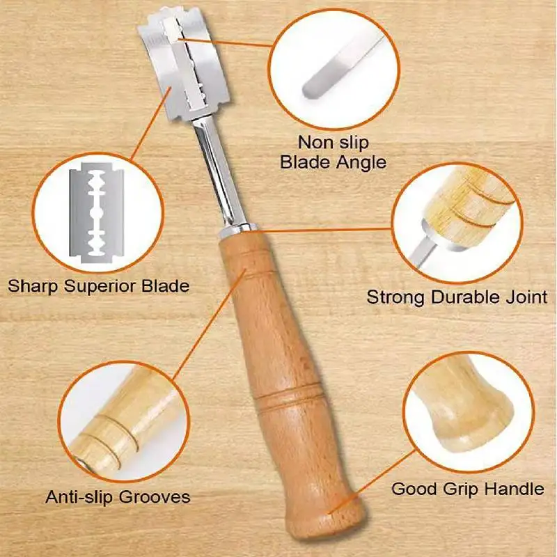 Bread Lame Slashing Tool with 5 Razor Blades Leather Cover Dough Cutter Handcrafted Bread Scoring Knife Lame For Homemade Pizza baking tools and equipment