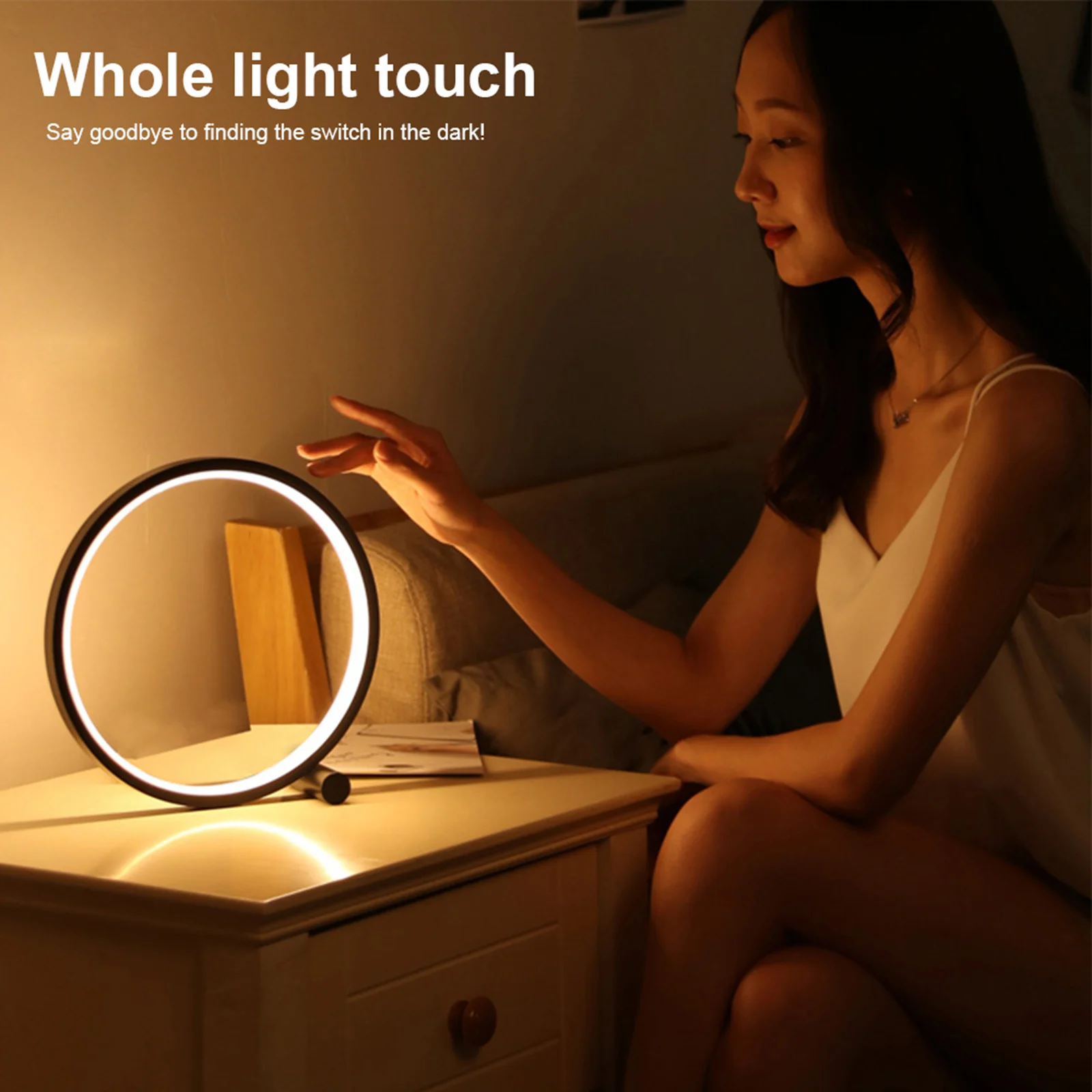 Round Led Table Lamp Touch Control Desk Lamp 5W Dimmable Table Light for Bedroom Living Room Decoration