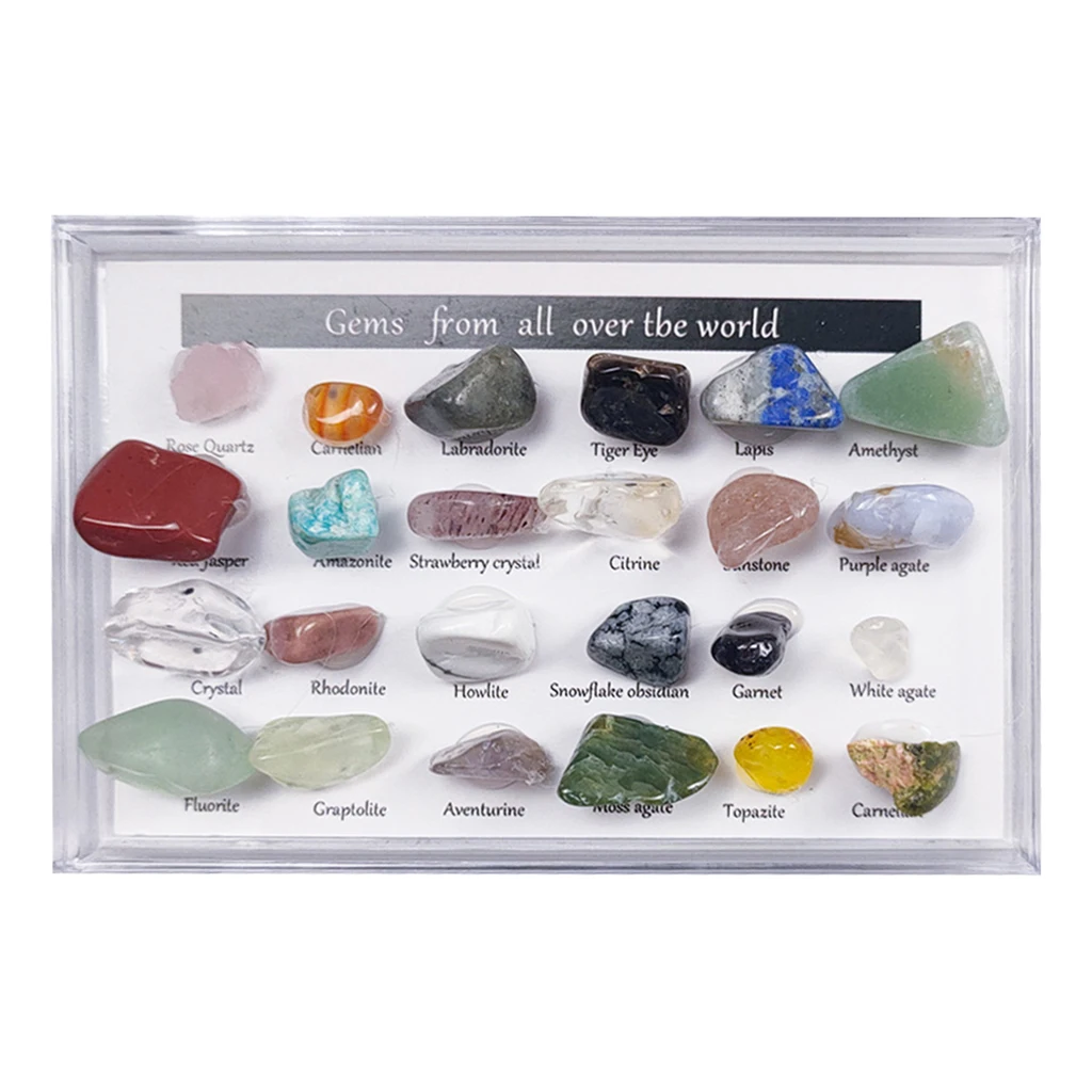 Mineral Rock Collection Kit 18 gemstones from around the world! ID chart 
