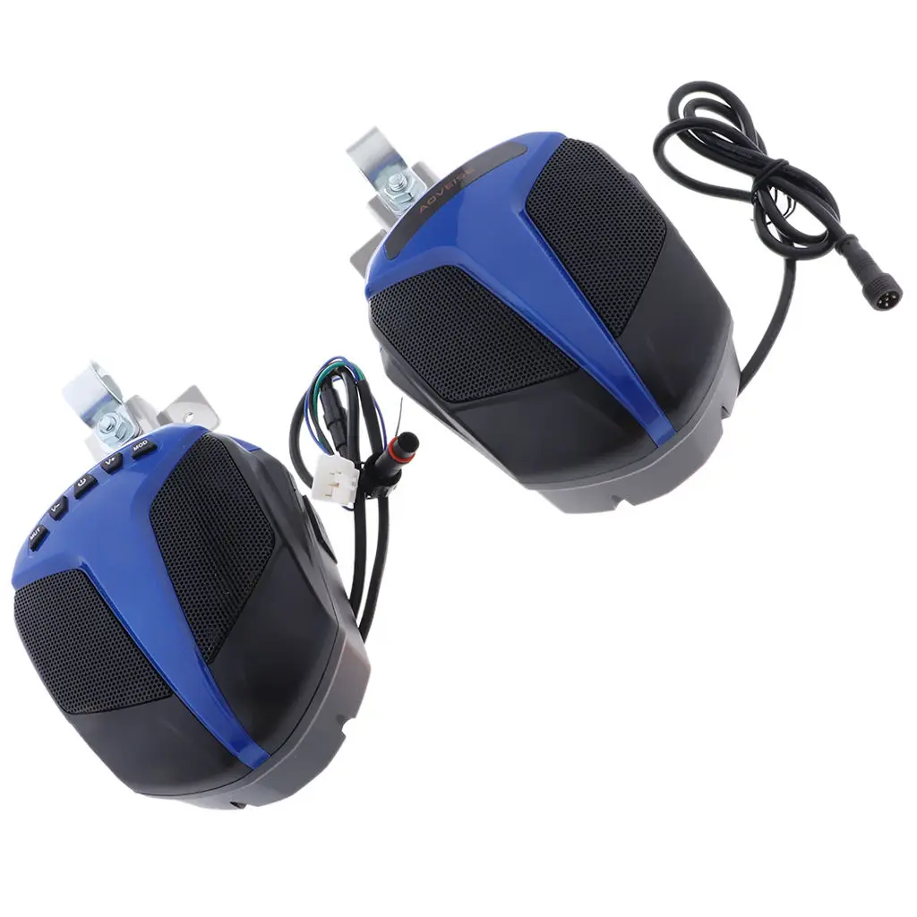 Pair Of FM Radio Speakers For Motorcycle Stereo Amplifier MP3 AUX Radio 15 W 4 Inches - Blue