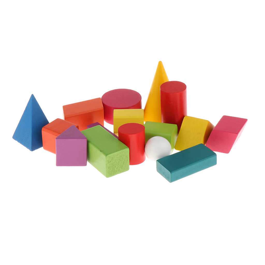 16x Colorful Shapes Geometric Wooden Toys Puzzle Kids  Supply Teacher