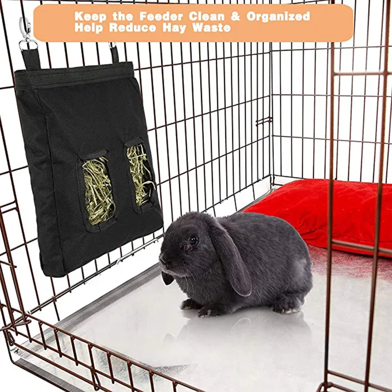 Long Wear Feeder Bag Black Rabbit Hay Feeder Bag Hay Bag Hanging Feeding Device Supply Rabbit Pig-Pet Hay Feeder Toy Wear Bag Pet Essential Storage Big with 4 Holes 
