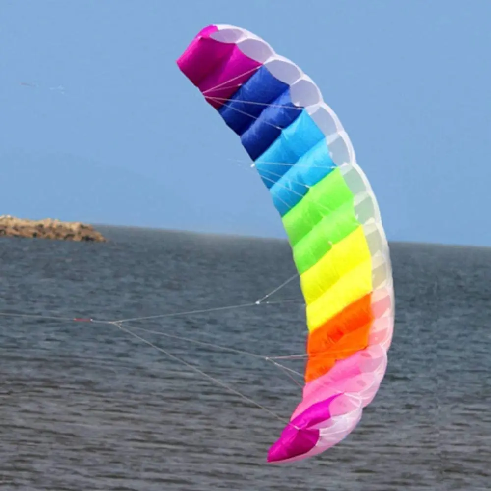Large Dual Line Parachute, Rainbow Stunt Power Flying Kite Outdoor Surfing Kiteboarding Parafoil Fun Beach Kitesurfing Fly Wing