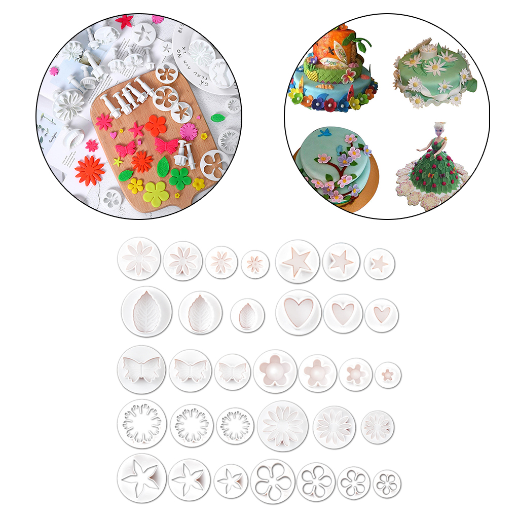 33pcs Fondant Cookie Biscuit Plunger Cutter Flower Heart Shape DIY Tools