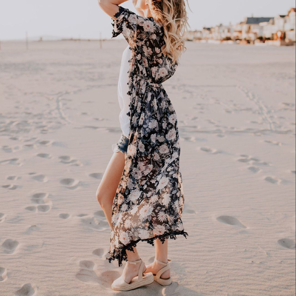 Women's Bikini Swimwear Cover up Split Kimono Beach Top Swimsuit Maxi Dress for Swimming