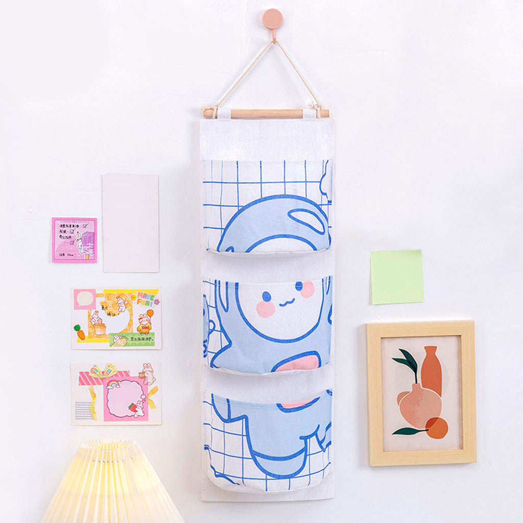 Cute Wall Hanging Storage Bag 3 Pockets Organizer Closet Pouch Waterproof Door Cotton for Keys Wardrobe Toys Cosmetic Home Decor