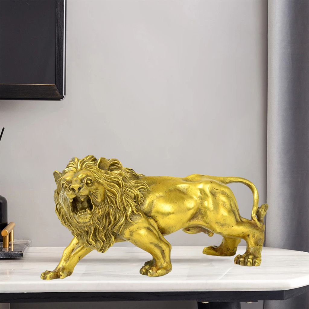 Lion Sculpture Home Office Bar Male Lion Faith Copper Statue Model Crafts Ornaments Animal Art Decor Gift