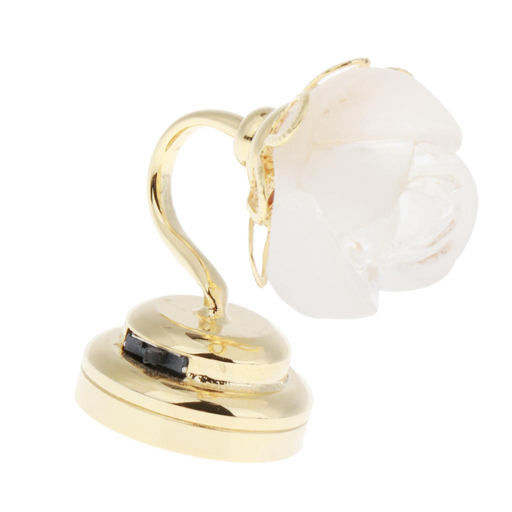 Dollhouse Miniature Rose Shape LED Desk Lamp with Gold Base Life Scene Decor