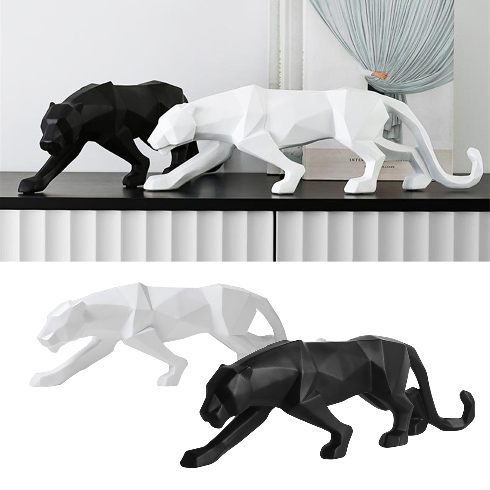 Modern Leopard Sculptures, Panther Collectible Figures, Resin Animal Statues, Wildlife Desk Decor, Office