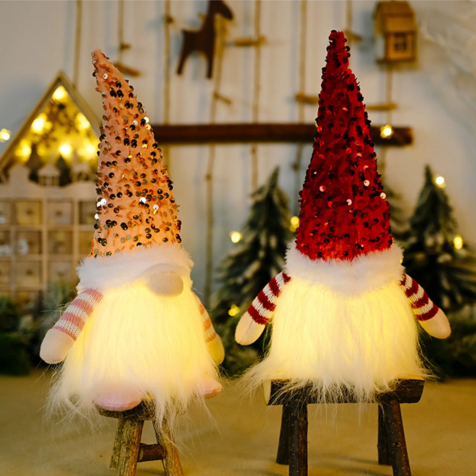 Christmas Gnome Ornaments Decoration Light For No Battery Doll With  Grey1pcs Faceless Glowing Party
